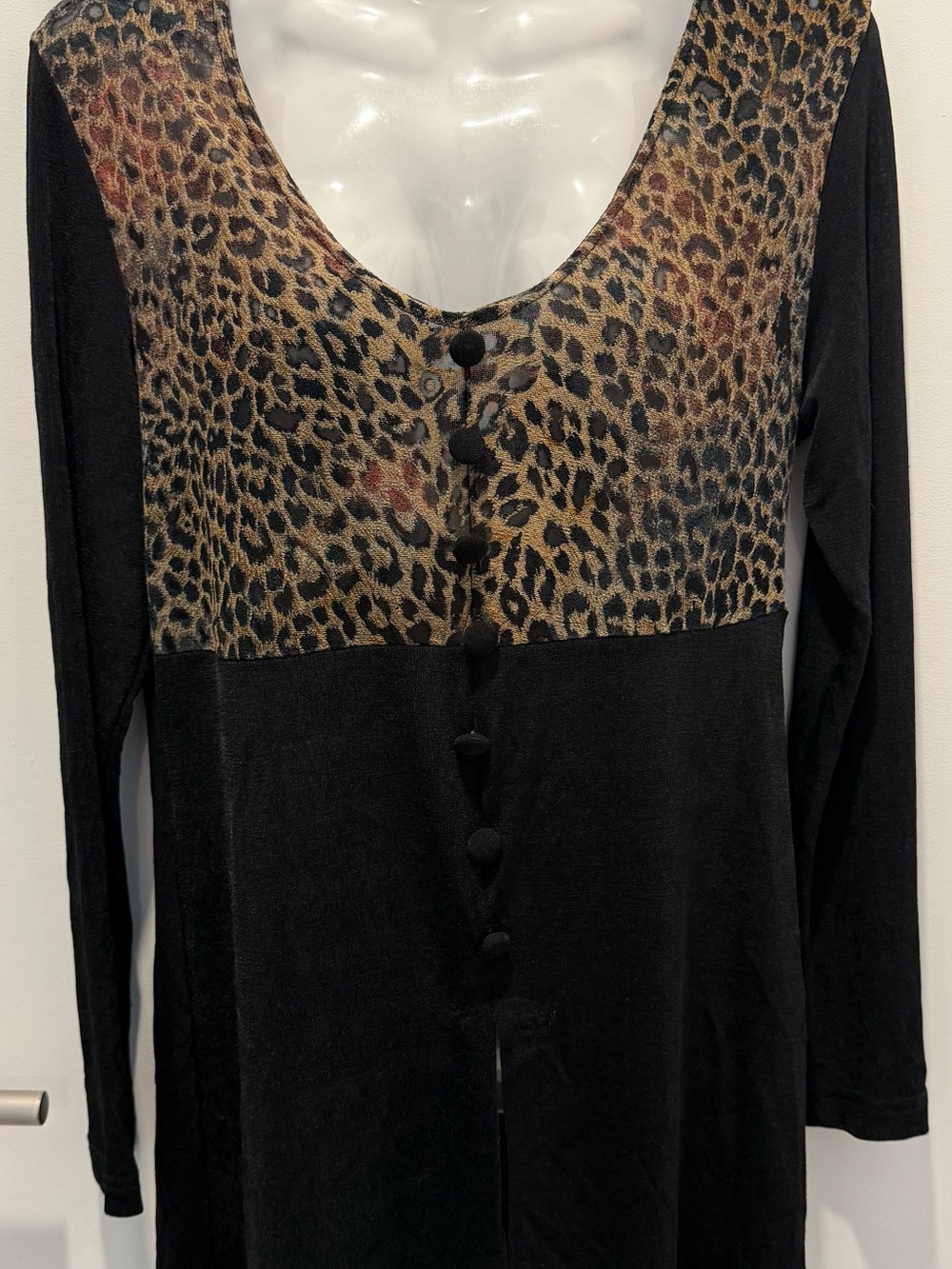 Sans Souci Black Long Sleeve Top with Leopard Print Yoke